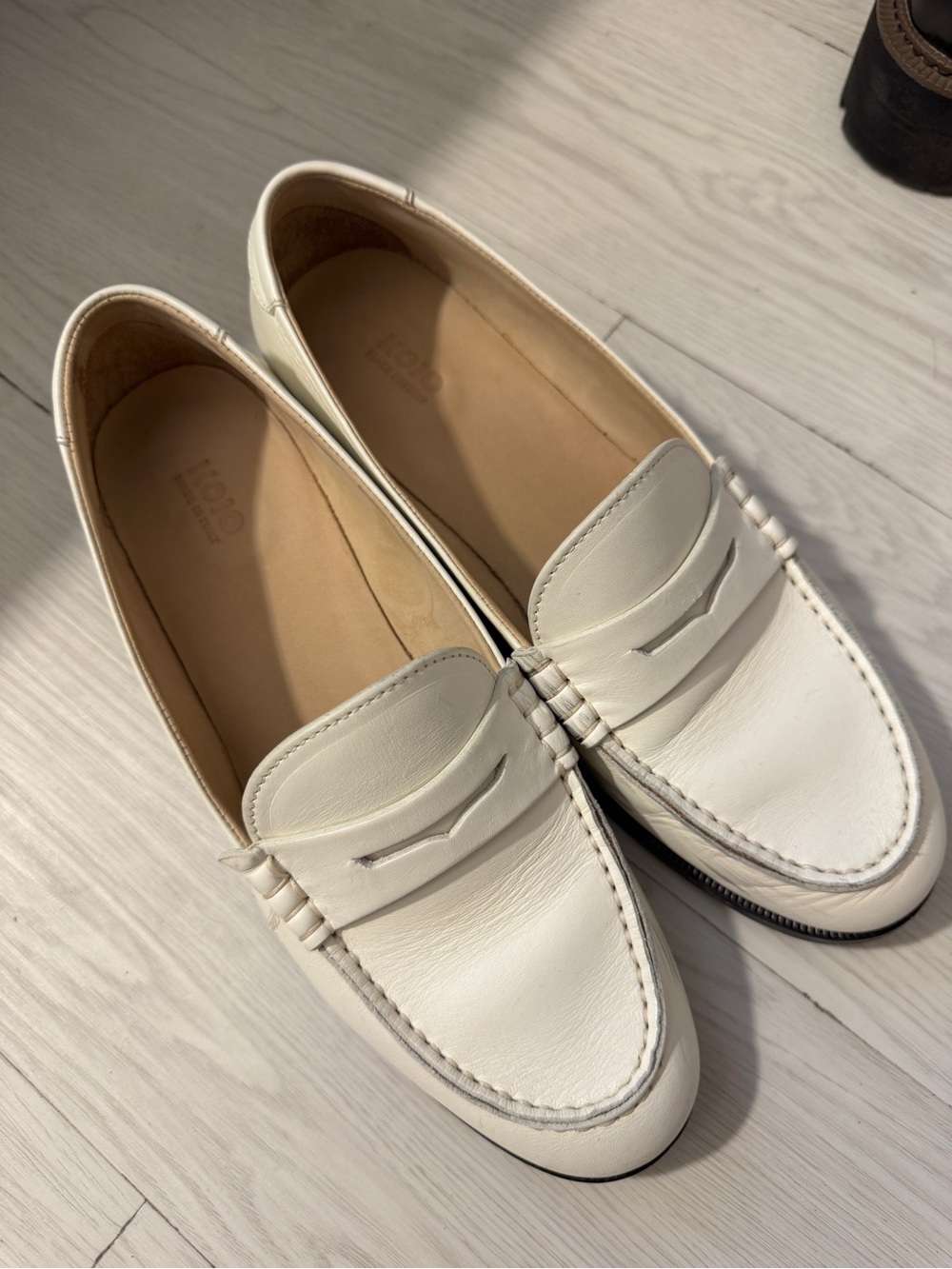 KOIO White Leather Penny Loafers for Women Genuine Italian Leather